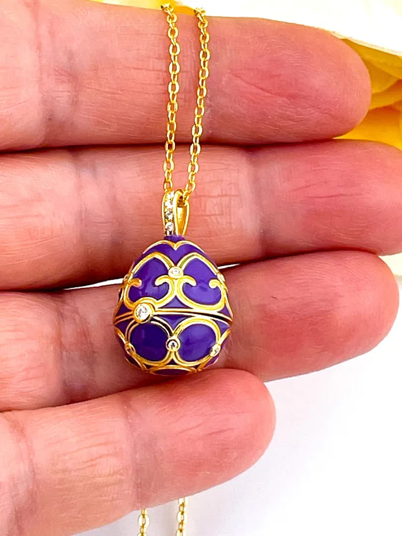 Luxury Amethyst Necklace Faberge Egg Necklace Faberge Jewelry Faberge Pendant Egg HANDMADE Valentine Gift for Her Vermeil 18K Yellow Gold