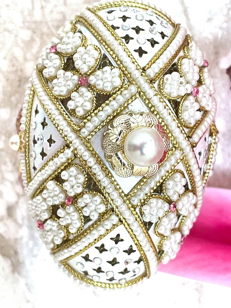 Pearl Jewelry Box Luxury Gift One of a Kind Handmade Musical Ornament Love Faberge Egg Natural Hand Carved Egg 2ct Austrian Crystal 24k Gold Gift