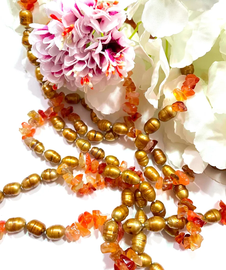Superb AKOYA Cultured Bronze Pearl Necklace - GOLD Pearl Necklace - HANDKNOTTED Necklace - Daughter Graduation Gift for Her - 62 Inches