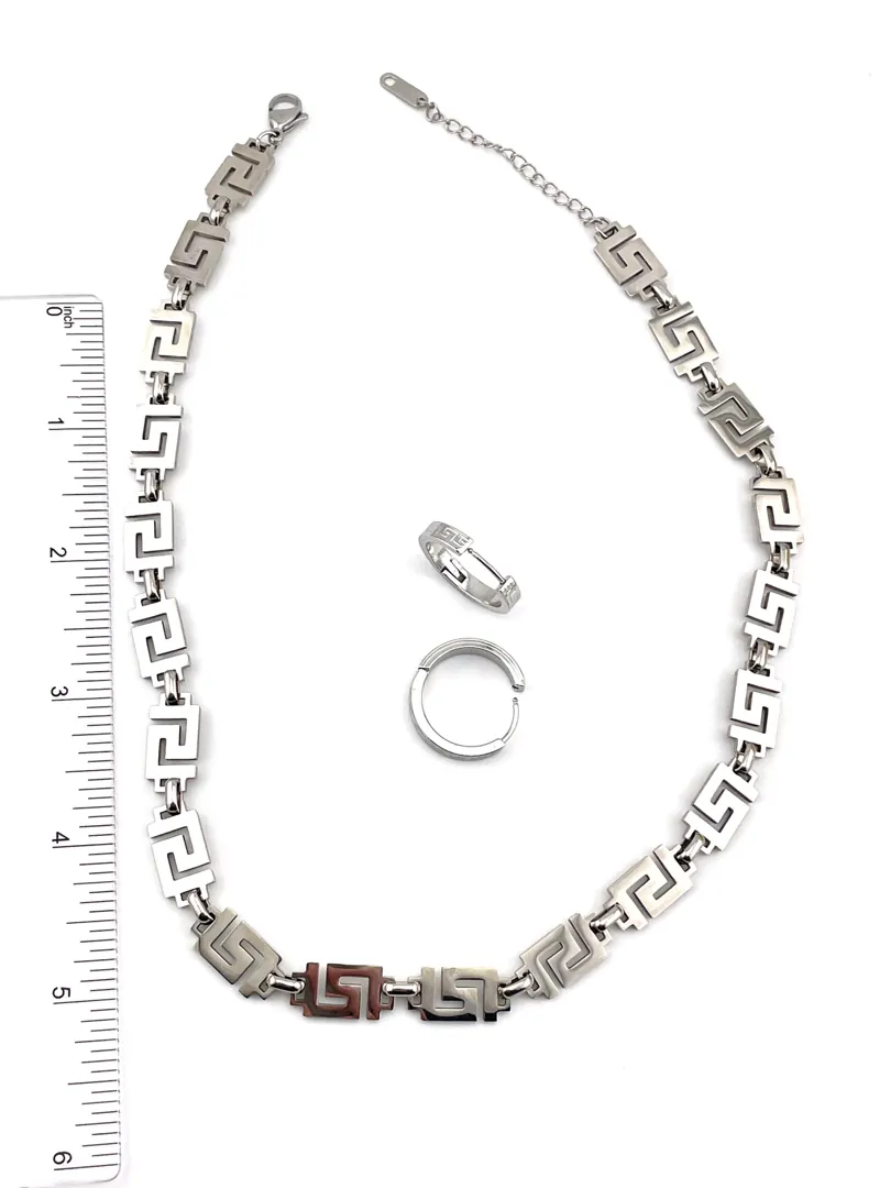 Designer Greek Key Necklace Earrings Set Greek Jewelry Meander Jewelry Gift for Her Ancient Greece Handmade INFINITY Unity LUCK ETERNITY