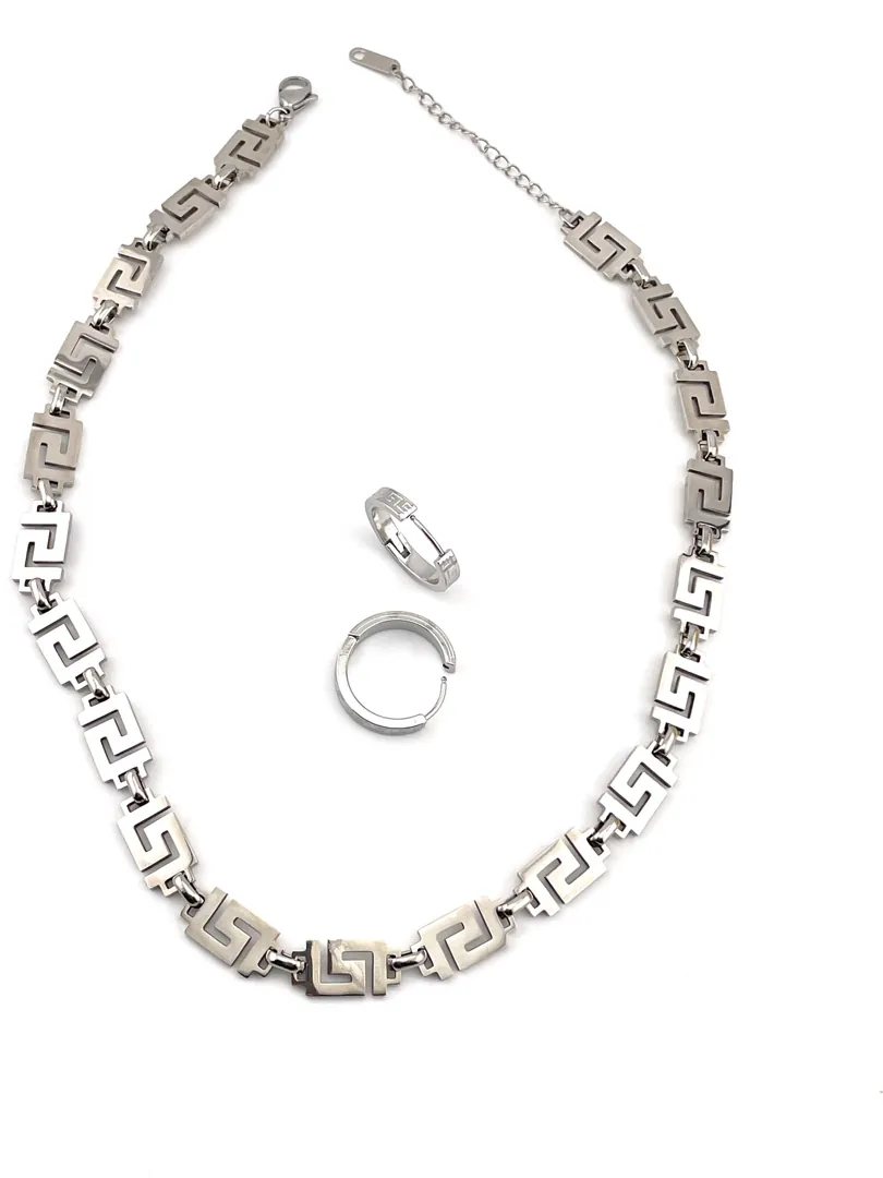 Designer Greek Key Necklace Earrings Set Greek Jewelry Meander Jewelry Gift for Her Ancient Greece Handmade INFINITY Unity LUCK ETERNITY