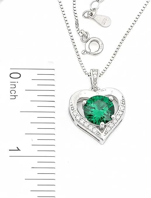 Heart Emerald Diamond Necklace, Heart Shaped Emerald 18K White Gold Silver Emerald Valentines Day Mothers Day May Birthday Gift for Women.