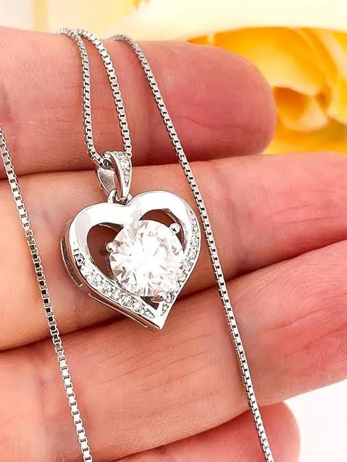 Heart Diamond Necklace, Heart Shaped 18K White Gold Silver Valentines Day Mothers Day May Birthday gift for women by Pierre Lorren.