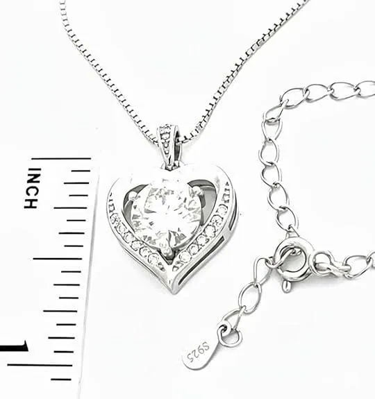 Heart Diamond Necklace, Heart Shaped 18K White Gold Silver Valentines Day Mothers Day May Birthday gift for women by Pierre Lorren.