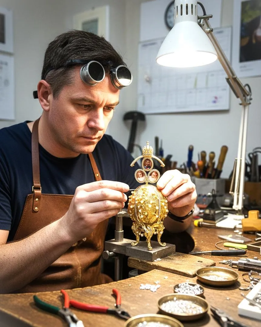 Pure Gold Faberge Egg Style Photo Frame Faberge Easter Eggs Austrian Crystals Handmade Fabergé by Pierre Lorren.