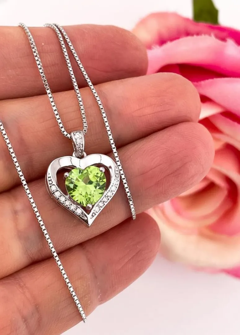 Heart Emerald Diamond Necklace, Heart-Shaped Emerald 18K White Gold Silver Emerald Valentine's Day Mother's Day May Birthday Gift for Women