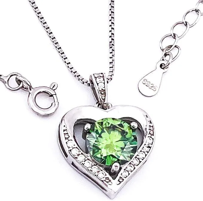 Heart Emerald Diamond Necklace, Heart-Shaped Emerald 18K White Gold Silver Emerald Valentine's Day Mother's Day May Birthday Gift for Women
