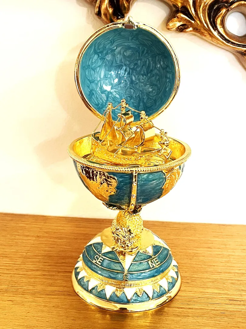 Faberge Eggs Rare Fabergé Egg Ornament Blue Faberge Eggs Pure Gold Decor Swarovski HANDMADE Graduation Christmas Gift for Him by PierreLorren