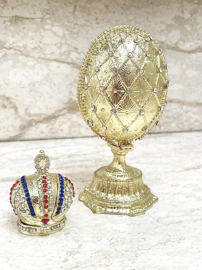 Designer Faberge Style Egg Gift for Him Pure Gold Faberge Egg Decorative Boxes Fabergé Egg Swarovski Handmade