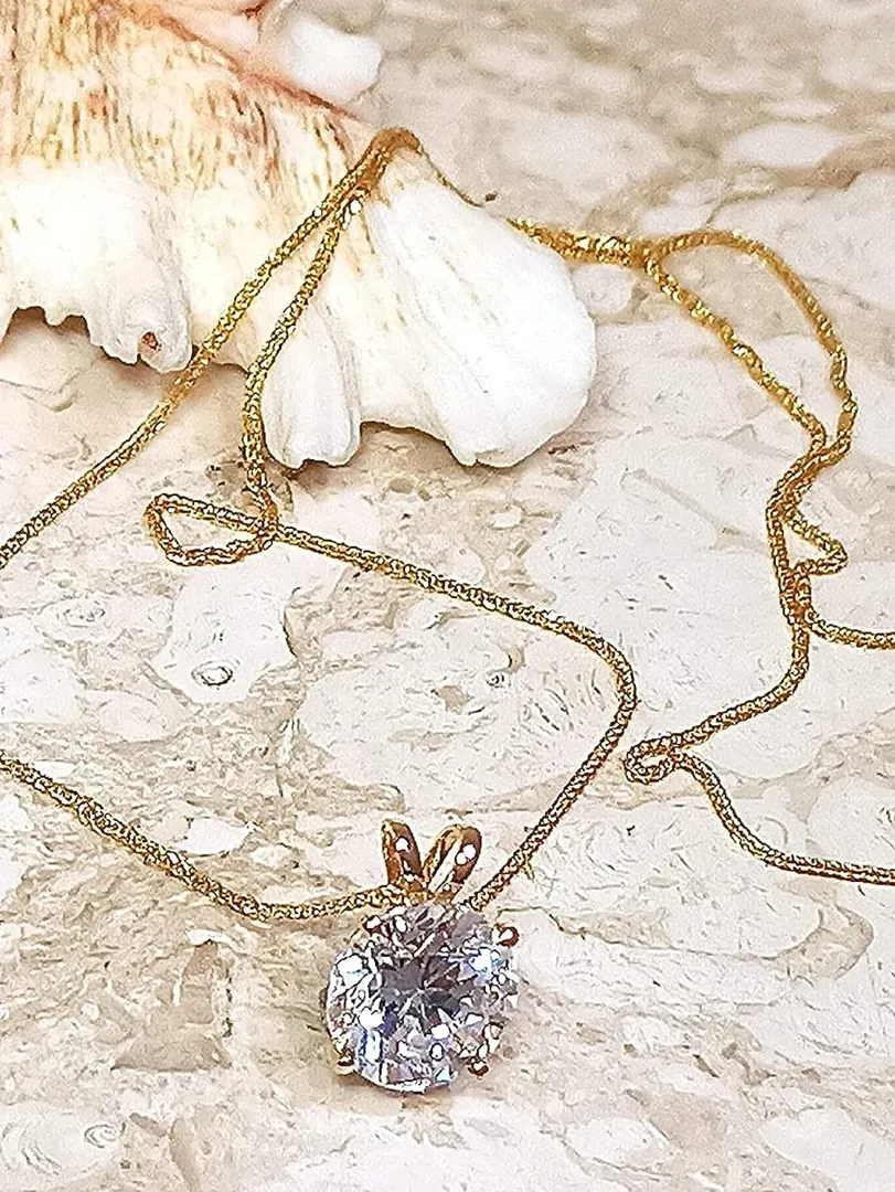 18k Round Yellow Gold Pendant Diamond Necklace anniversary gift for her Round Cut Pendant Ladies Pendant Christmas Anniversary Gift for her