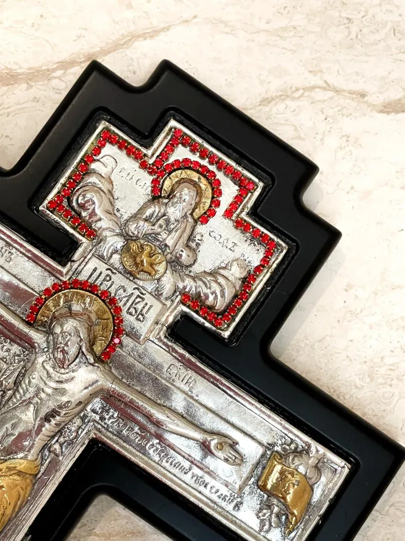 Antique Crucifix Cross, Orthodox Icon, Greek Icon, Byzantine Wall Cross, Solid Sterling Silver, Jesus Christ Wall Hanging Cross, Religious.