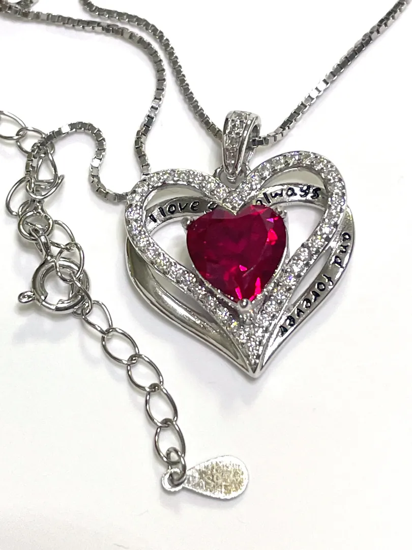 2 carat NATURAL Ruby Diamond Pendant Ruby Necklace Ruby Pendant HEART Shape Diamond Jewelry 18k White Gold 925 Silver Handmade Jewelry 3.2ct