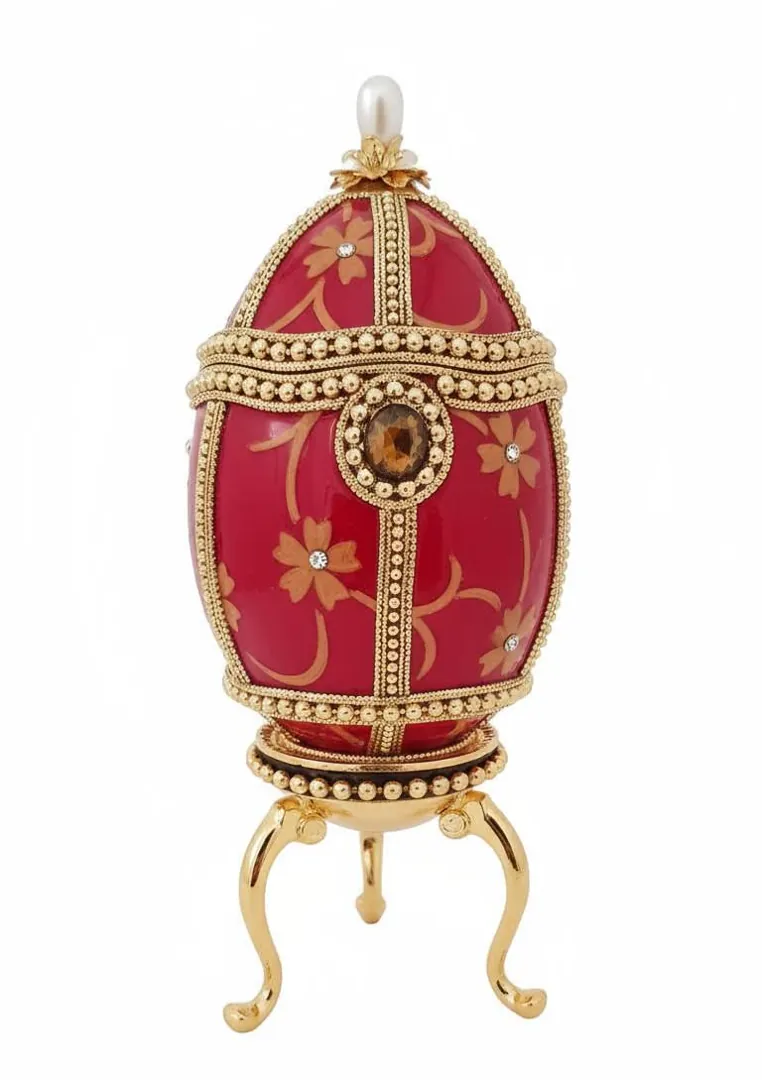 1990 Natural Goose Egg Faberge Egg Style Musical Box 24K Gold Swarovski