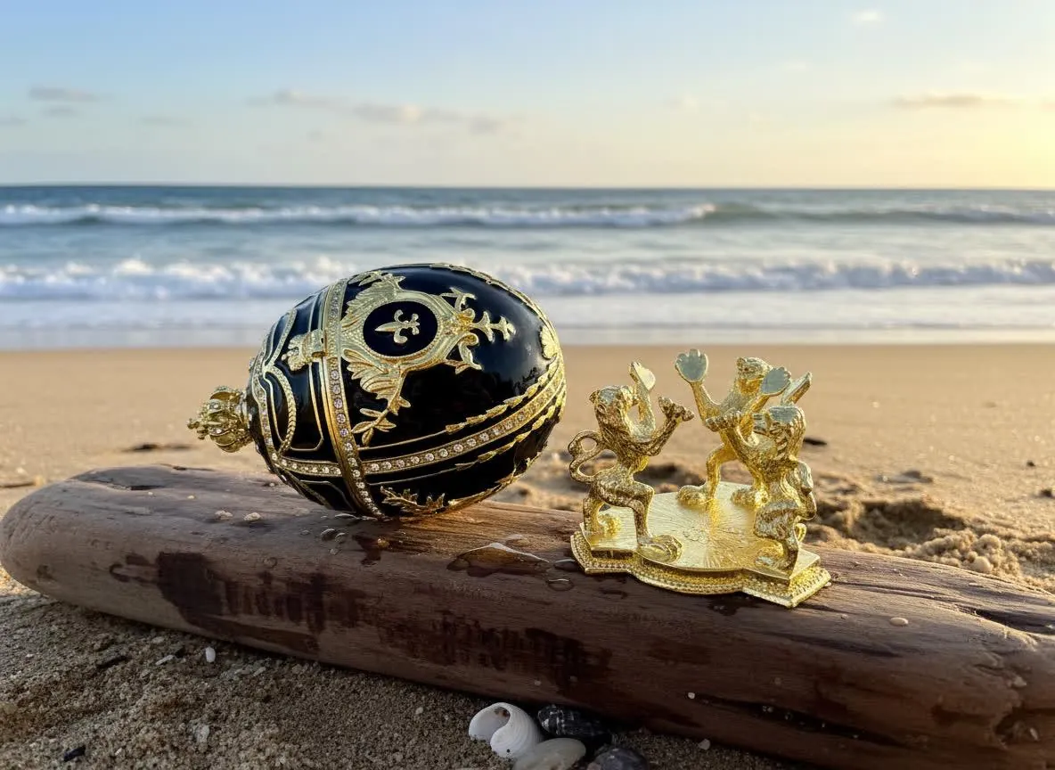 Handmade Black Fabergé Egg Trinket Box – 24k Gold, Swarovski Crystals