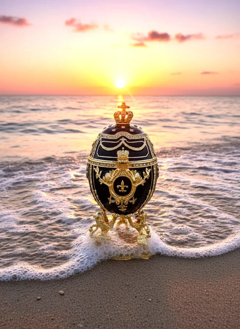 Handmade Black Fabergé Egg Trinket Box – 24k Gold, Swarovski Crystals