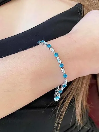 Only ONE, FINE Tennis Bracelet, Sky Blue Tennis Bracelet in Sterling Silver, Blue Topaz Bracelet, September Birthstone, Gemstone Bracelet.