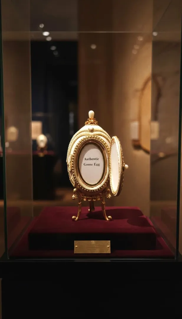 1999 Natural Egg Faberge Egg Music Box • Hand-Carved Photo Frame • Faberge Trinket Box - 24K Gold - Swarovski • Vintage Trinket Box