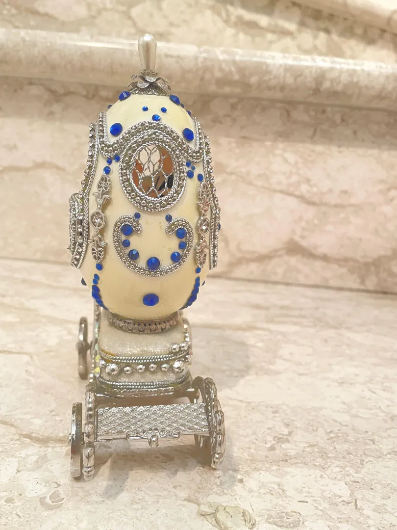 Designer Gifts One of a Kind Faberge Egg Music, Sapphire Gem Handcarved Natural Egg, Daughter Wedding Gift From Dad, Wedding Proposal Box