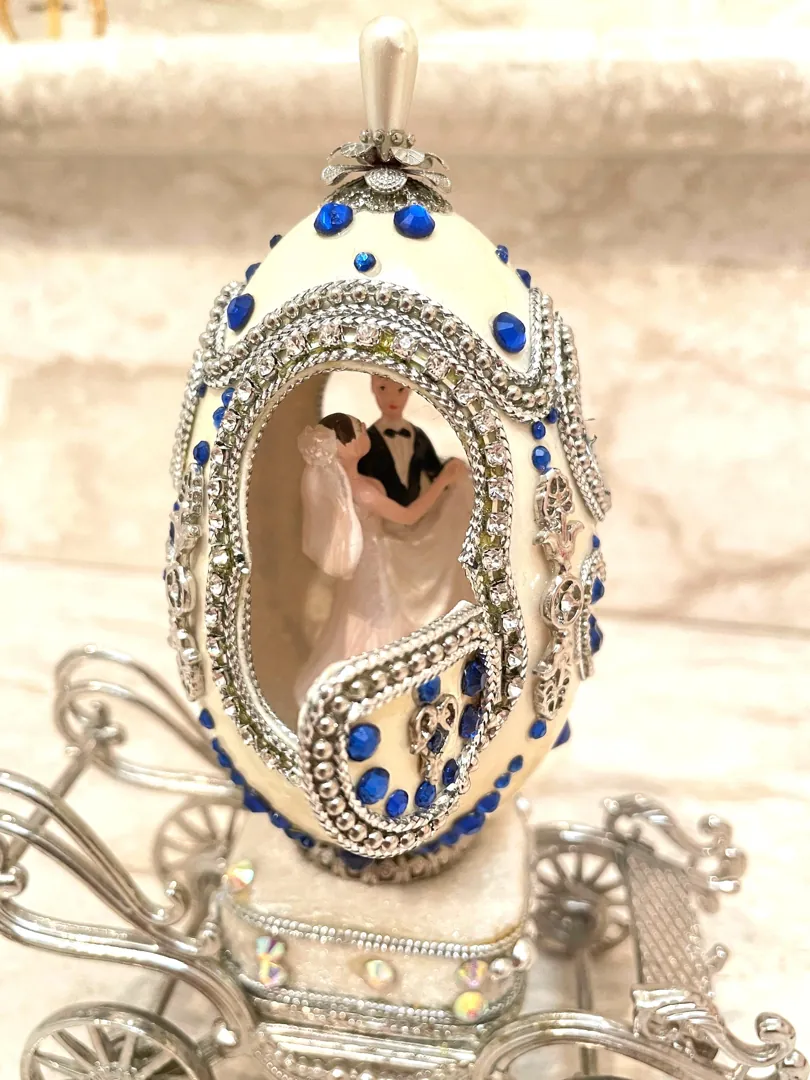 Designer Gifts One of a Kind Faberge Egg Music, Sapphire Gem Handcarved Natural Egg, Daughter Wedding Gift From Dad, Wedding Proposal Box
