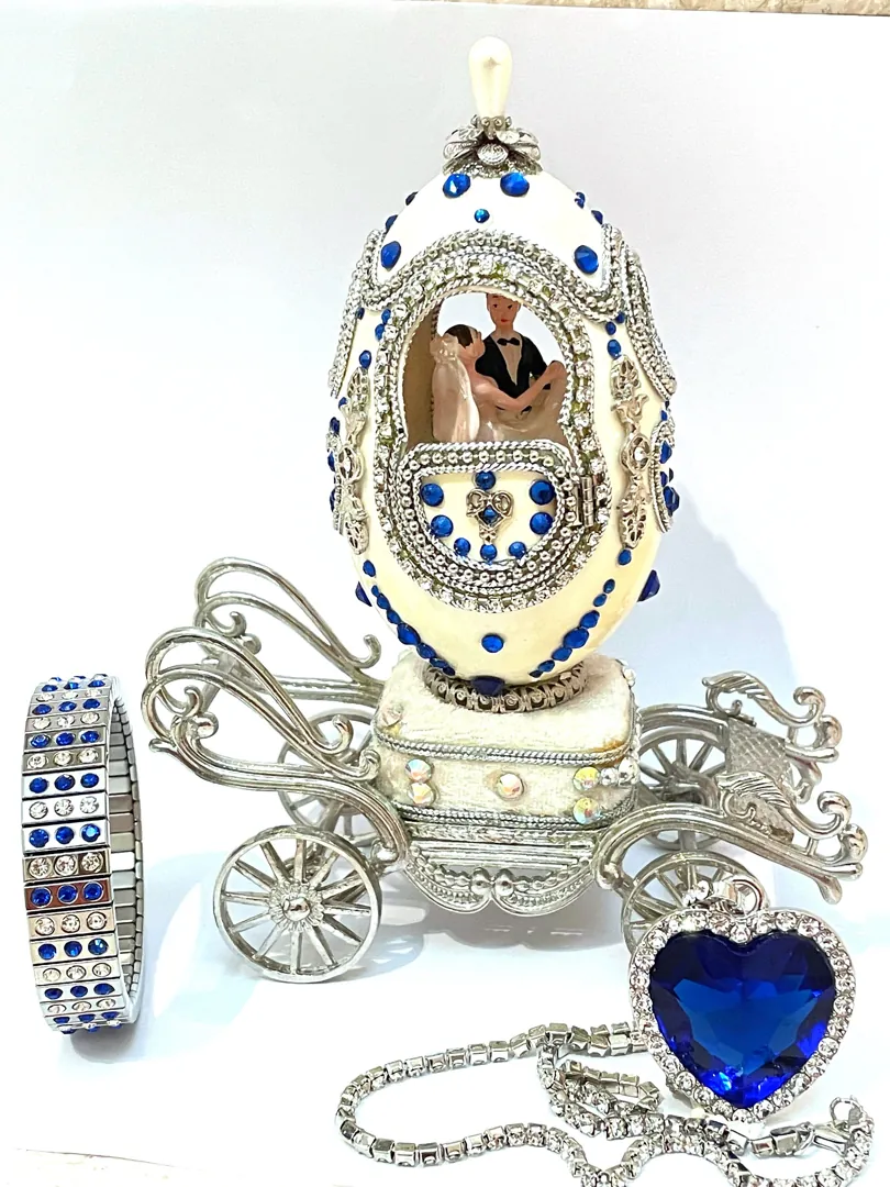 Designer Gifts One of a Kind Faberge Egg Music, Sapphire Gem Handcarved Natural Egg, Daughter Wedding Gift From Dad, Wedding Proposal Box