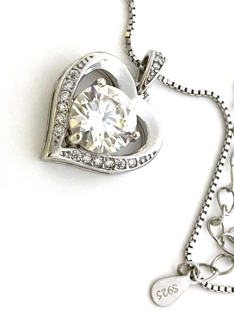 Handmade Diamond Necklace Heart Shaped Pendant Diamond Heart Jewelry Valentine's Day Gift Fine Jewelry White Gold 18K Sterling Silver Gifts