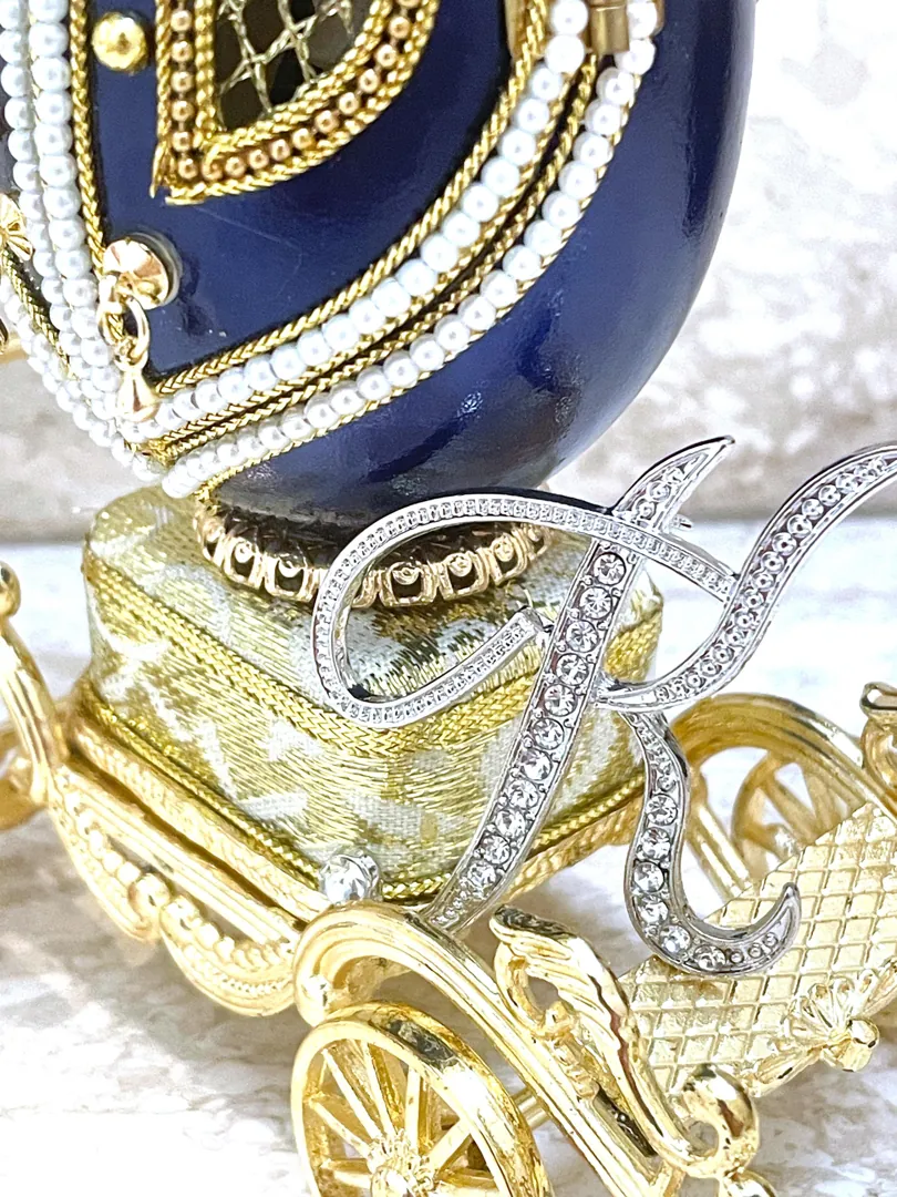 Catherine Princess Kate Faberge Egg Music Box Royal Inspired Blue Faberge Style Egg CERTIFIED Sapphire Diamond Necklace Vintage 2011 Gift.