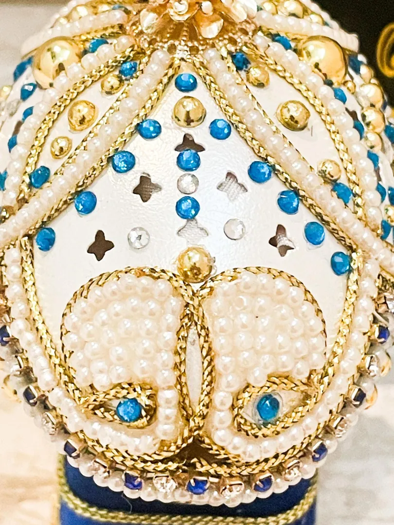 Pierre Lorren - Faberge Egg Music Box - Faberge Style Egg Trinket Boxes - Silk Interior - Topaz & Pure Gold Decor Natural Egg Handmade 1985