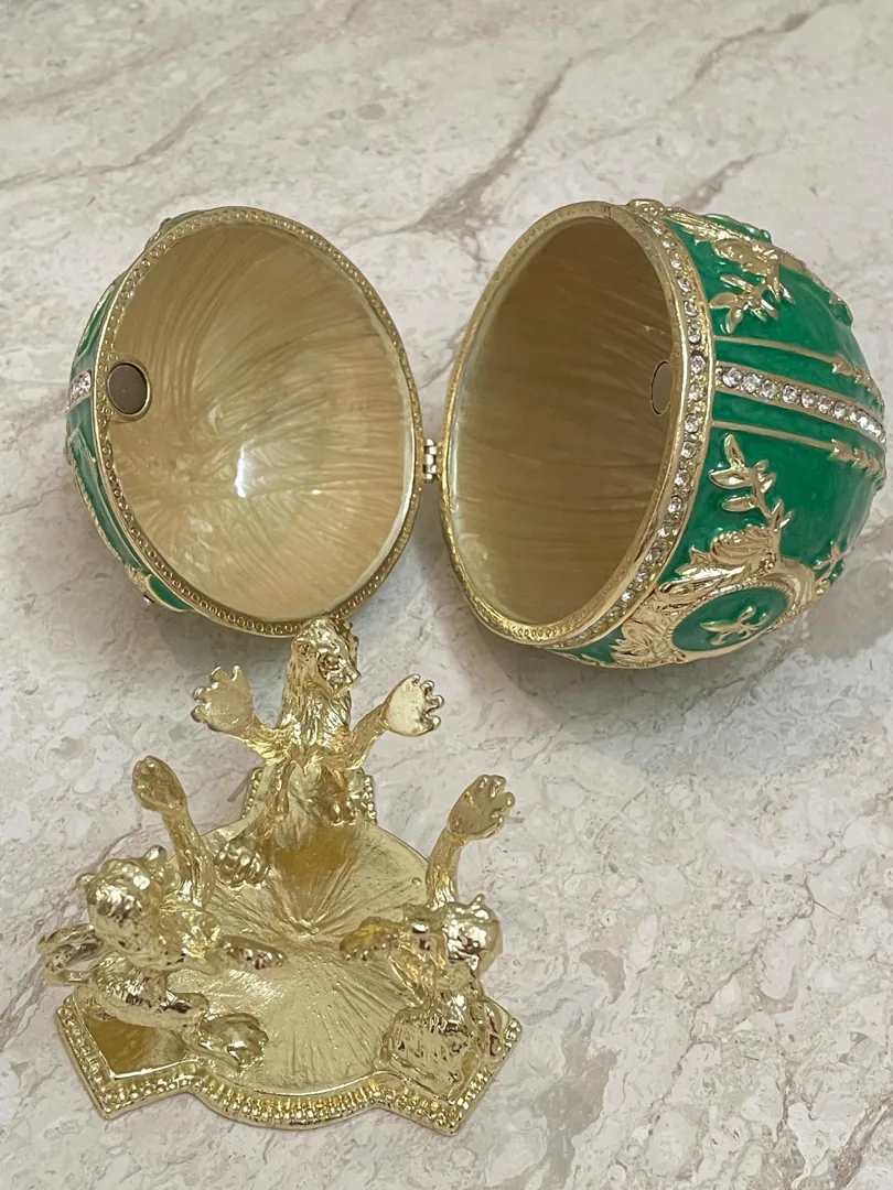 Unique Green Marble Swirl Fabergé Egg Home Decor Faberge Style Eggs Swarovski Pure Gold Decor Handmade Gifts for Wedding Day Bride to Be Gifts