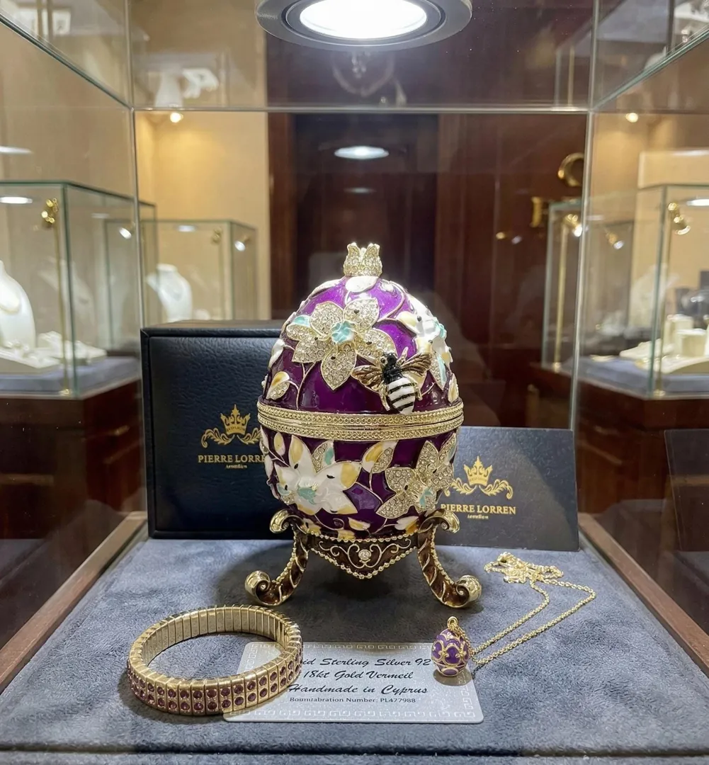 XL Handmade Faberge Egg Style Trinket Box & Fabergé Egg Necklace 18k Gold Vermeil, Amethyst Pomegranate Easter Abundance Gift Mother's Day 7