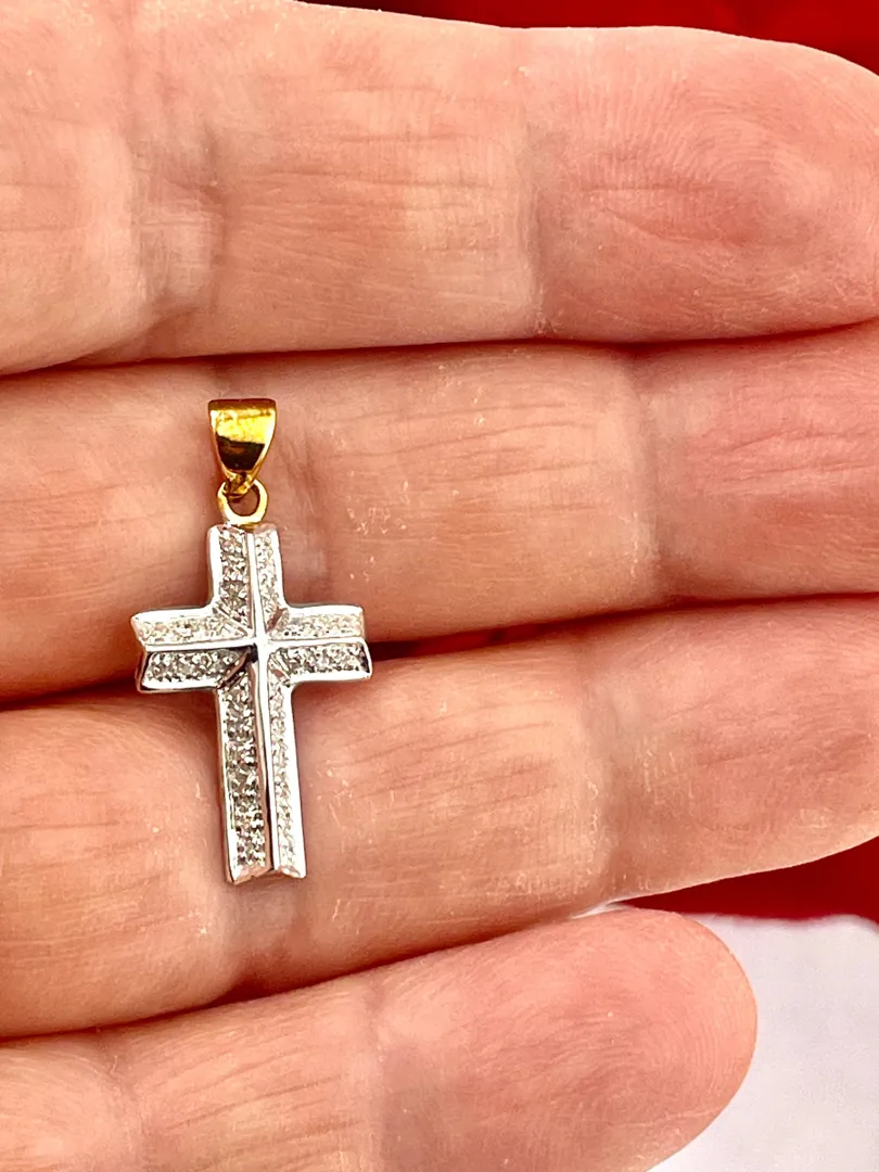 18k Yellow Gold Cross Pendant Natural Diamond Cross Solid 18kt GOLD Cross Necklace Christianity Cross for Christian Graduation Unisex gifts