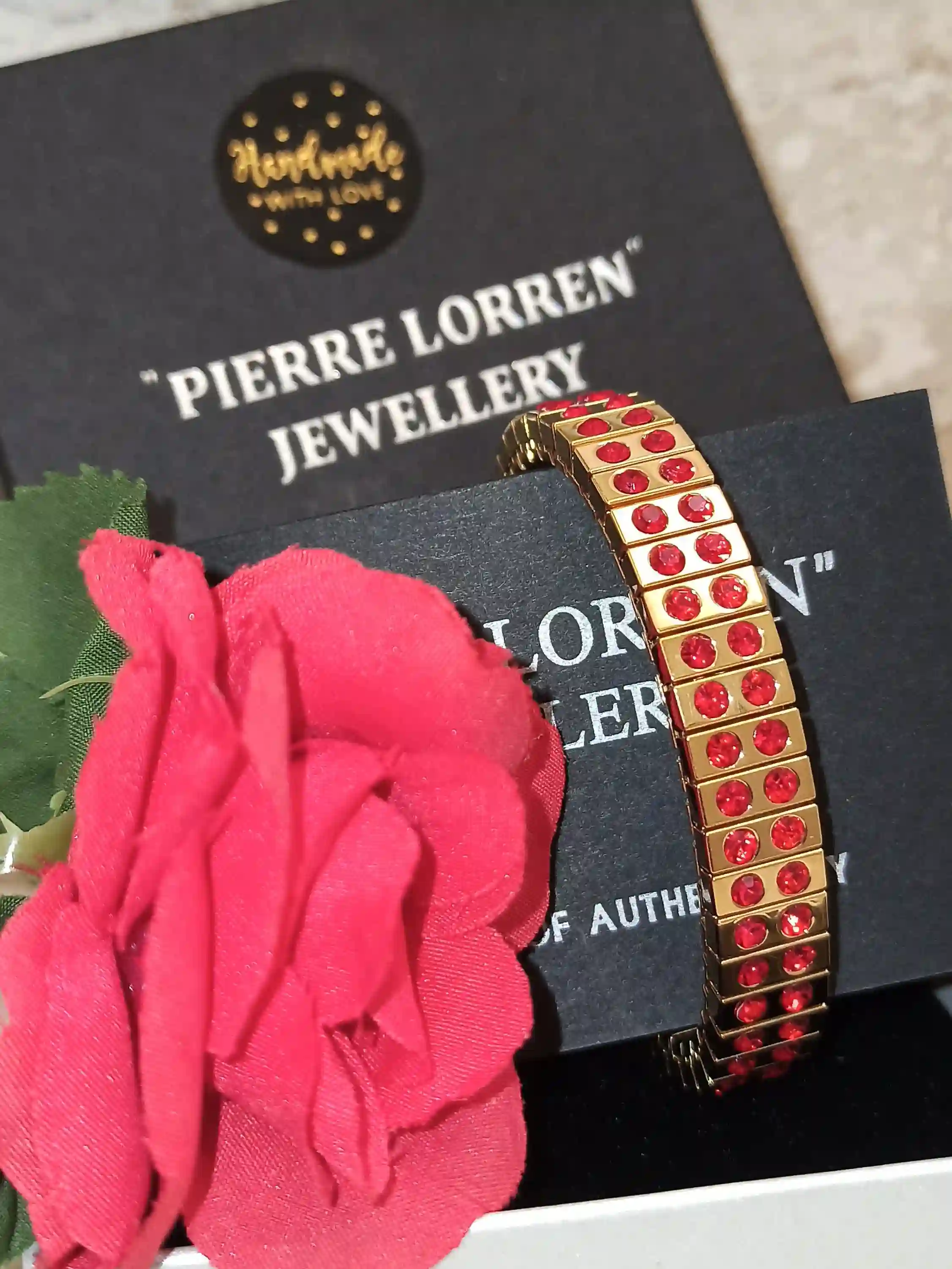 Ruby GOLD Bracelet, July Birthstone Bracelet, Minimalist Jewelry, HANDMADE, Swarovski, Bracelet, 40th Birthday gift for her, Christmas, 2ct 