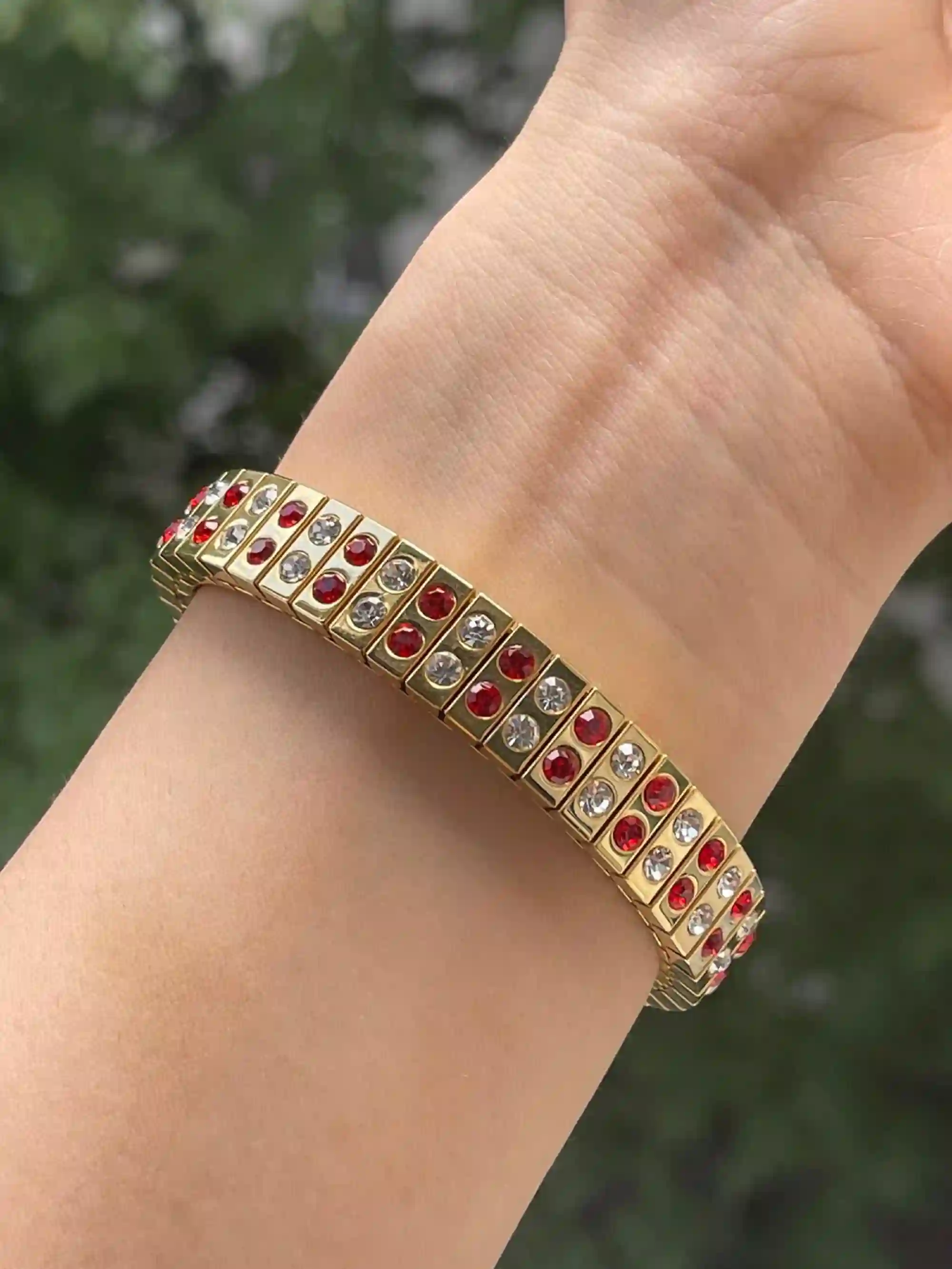 Ruby GOLD Bracelet, July Birthstone Bracelet, Minimalist Jewelry, HANDMADE, Swarovski, Bracelet, 40th Birthday gift for her, Christmas, 2ct 