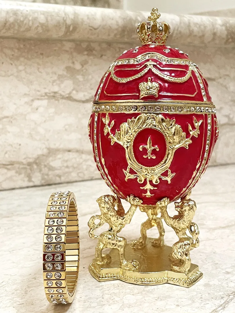 Limited Edition Faberge Egg Jewelry Box Handmade Russian Easter Egg Fabergé Style Egg Trinket Box 24k Gold Swarovski Crystal by Pierre Lorren