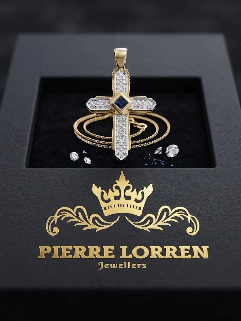 18k Yellow Gold Cross Pendant Natural Diamond Cross Natural Sapphire Cross Solid 18kt GOLD Cross Necklace Christian Cross for Graduation
