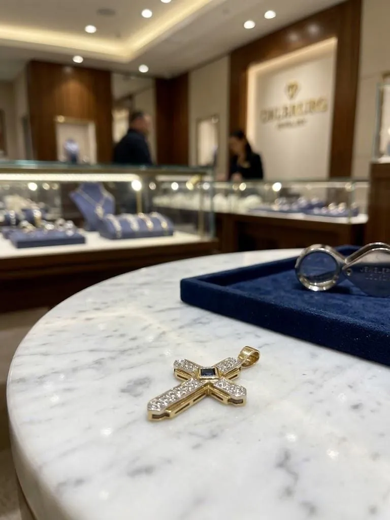 18k Yellow Gold Cross Pendant Natural Diamond Cross Natural Sapphire Cross Solid 18kt GOLD Cross Necklace Christian Cross for Graduation
