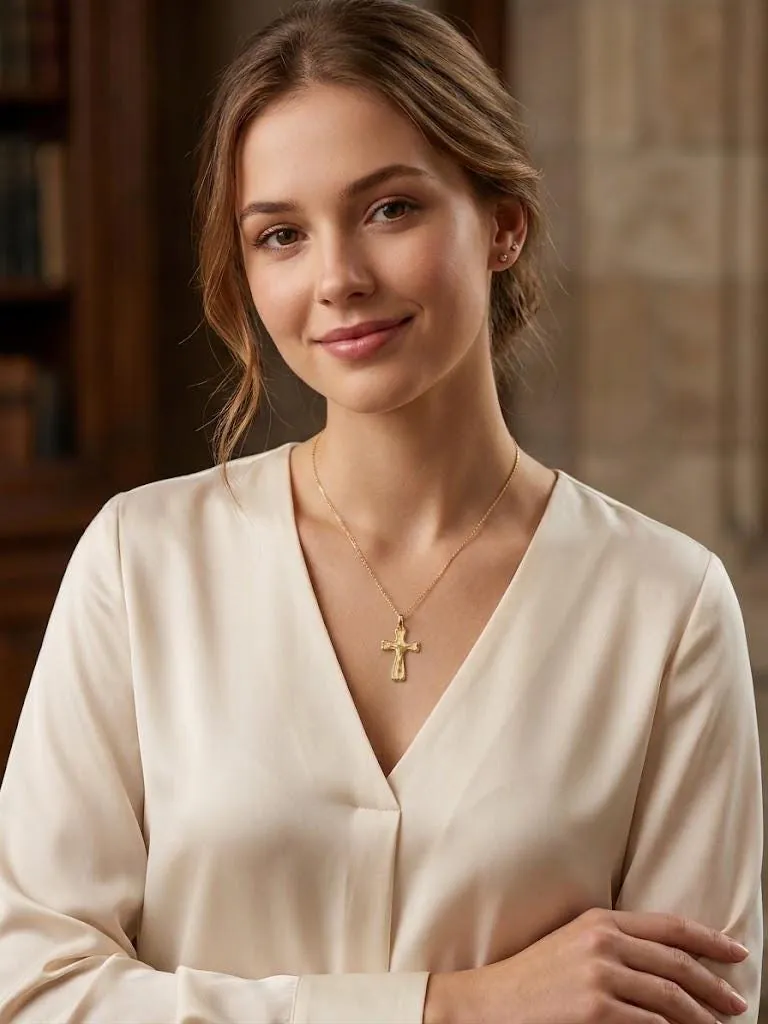 Solid 18k Gold Cross Jesus Cross Pendant Handmade Cross Necklace Christian Mother Gift Crucifix Cross for Dad Unisex 18kt Cross .70