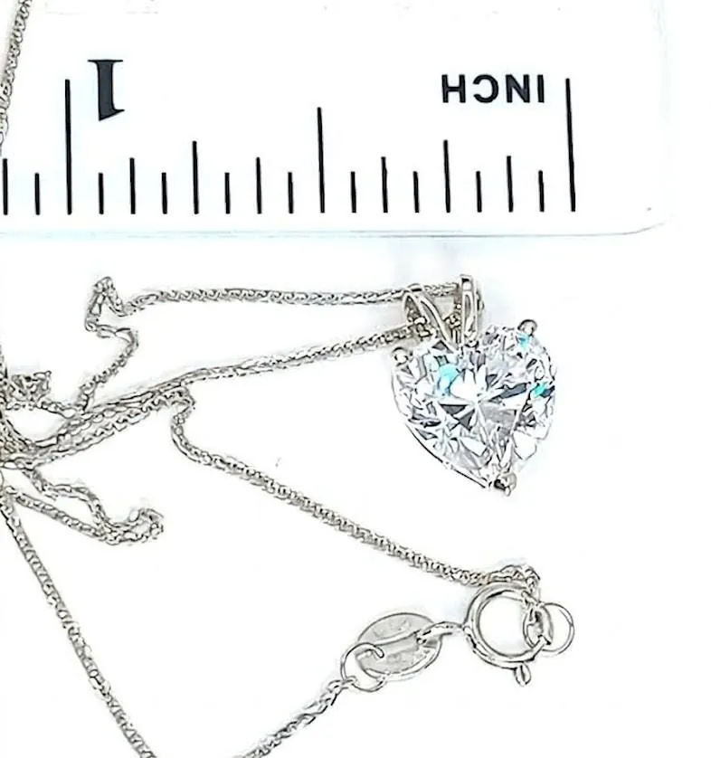 Solid 18k White Gold Heart Diamond Necklace, Solitaire Diamond Necklace, 1.5 Carat.
