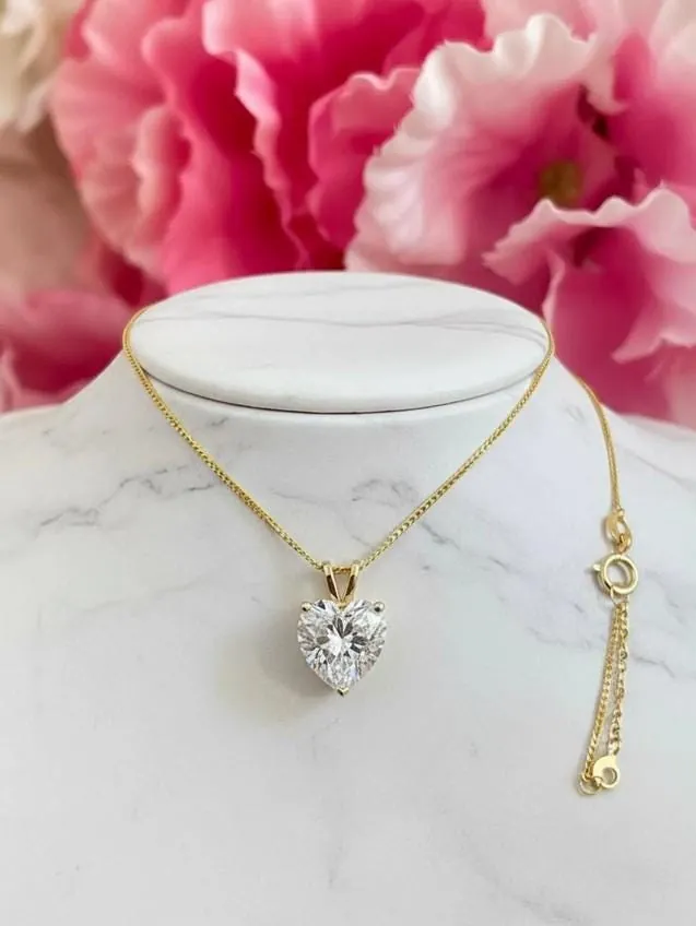 Solid 18k Yellow Gold Heart Drop Diamond Necklace, Solitaire Diamond Necklace, 1.5 Carat.