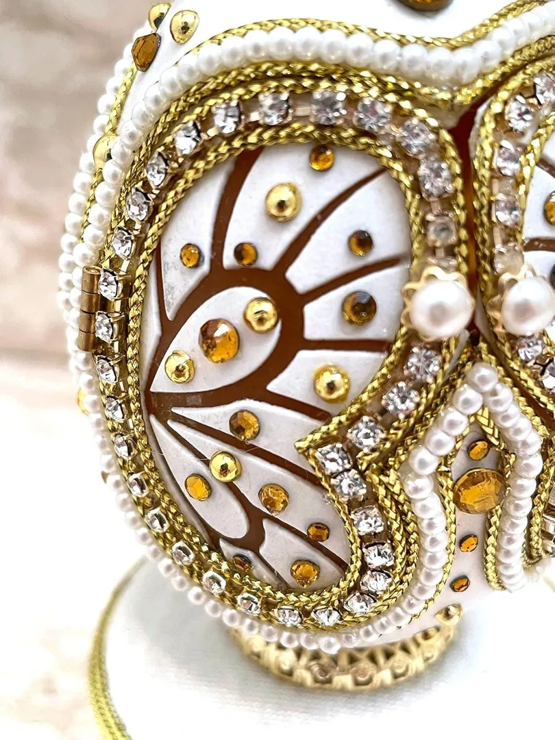 Vintage Butterfly Faberge Egg Jewelry Box & Faberge Necklace Natural Handcarved Egg Pure Gold Swarovski Wedding Day 2004 Anniversary Wife.