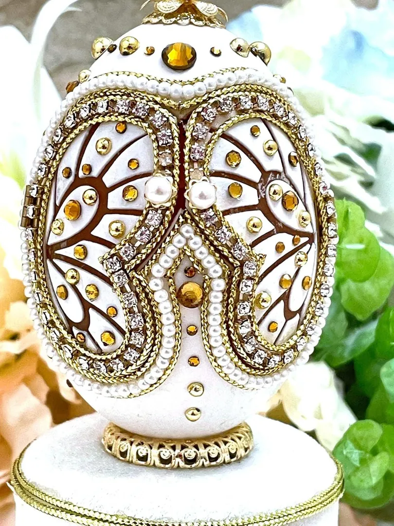 2004 Faberge Egg Music Box Natural Egg Faberge Style Egg + Faberge Necklace Birthday Wife Gifts Faberge Egg Butterfly Handmade Vintage Egg