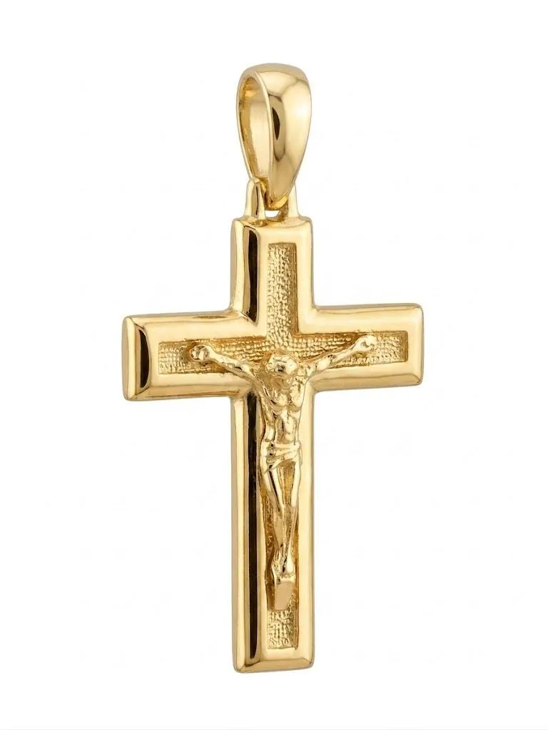 18k Yellow Gold Cross Pendant Solid 18kt GOLD Cross Necklace Christian Father Gift Crucifix Cross for Men Cross for Birthday Graduation Son