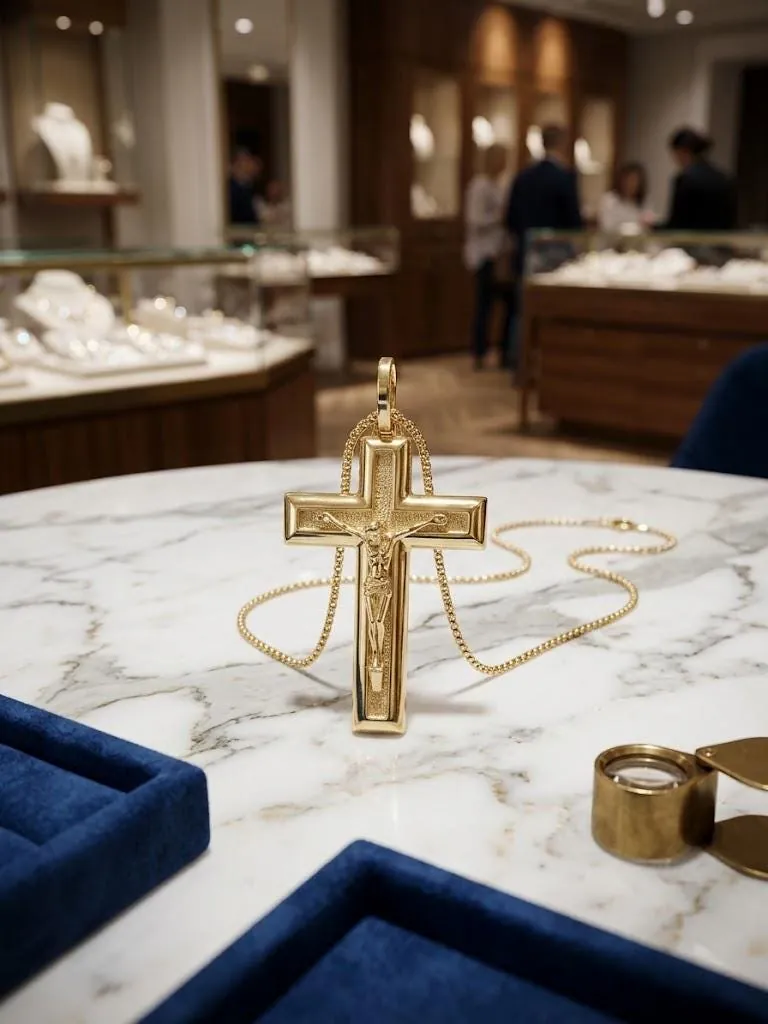 Solid 18k Gold Cross Jesus Cross Pendant Handmade Cross Necklace Christian Mother Gift Crucifix Cross for Dad Unisex 18kt Cross 0.70