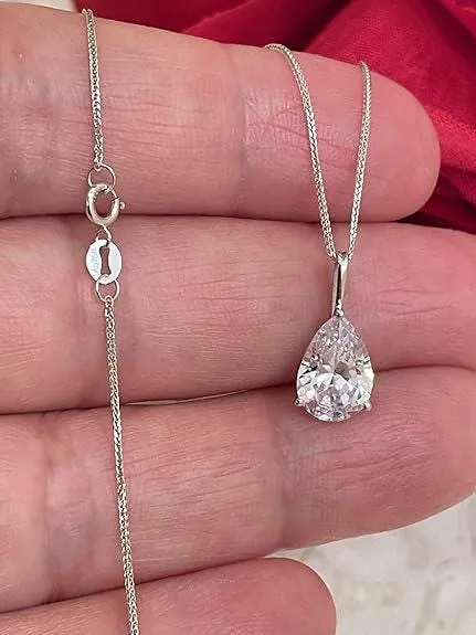 Solid 18k White Gold Tear Drop Diamond Necklace, Solitaire Diamond Necklace, 1.65 Carat.