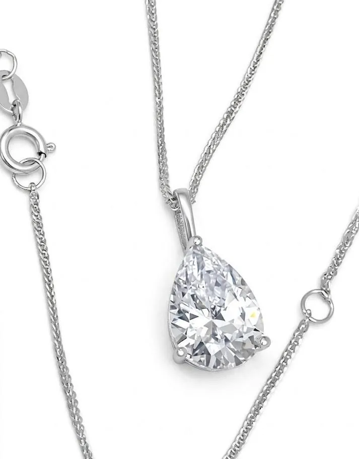 Solid 18k White Gold Tear Drop Diamond Necklace, Solitaire Diamond Necklace, 1.65 Carat.