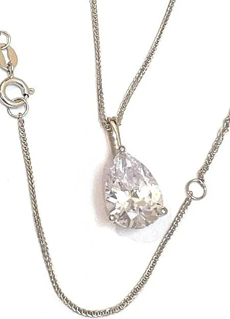Solid 18k White Gold Pear Diamond Necklace, Solitaire Diamond Necklace, 1.65 Carat.