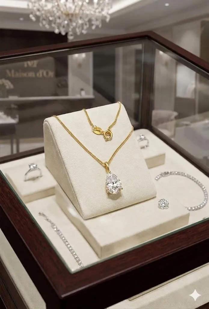 Solid 18k Yellow Gold Tear Drop Diamond Necklace, Solitaire Diamond Necklace, 1.65 Carat.