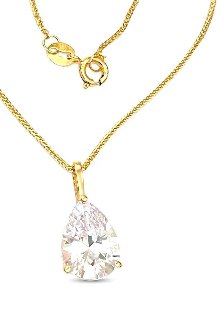 Solid 18k Yellow Gold Tear Drop Diamond Necklace, Solitaire Diamond Necklace, 1.65 Carat.