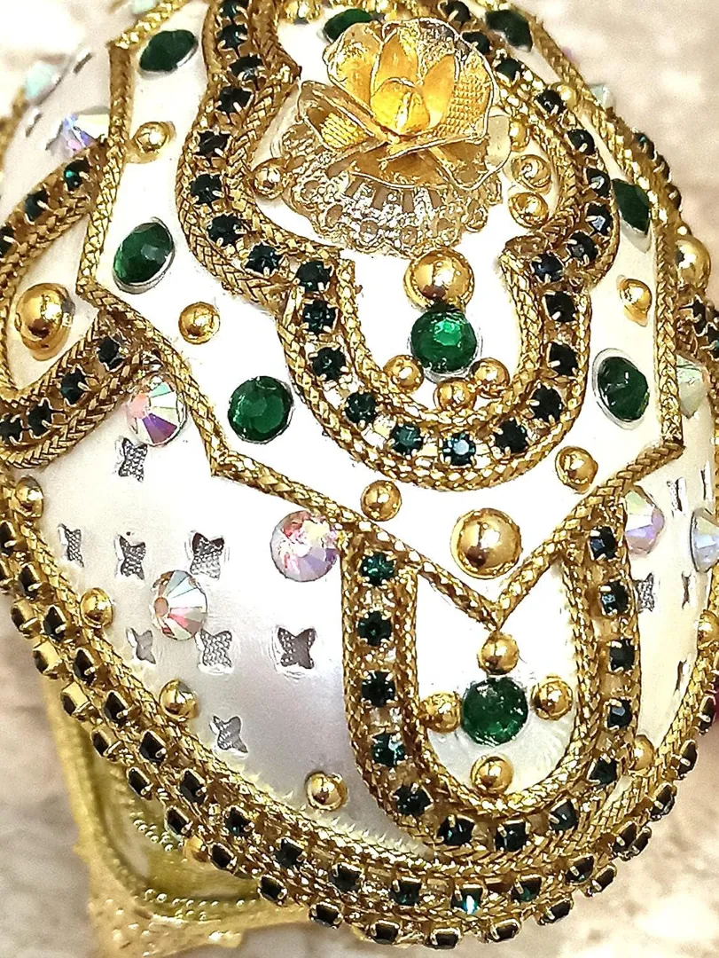 Vintage Rose Faberge Egg Jewelry Box & Faberge Necklace Natural Handcarved Egg Pure Gold Swarovski Wedding Day 1986 Anniversary Wife Gift