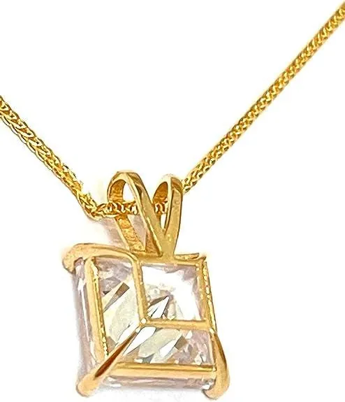 Solid 18k Yellow Gold Square Diamond Necklace, Solitaire Diamond Necklace, 1.5 Carat.