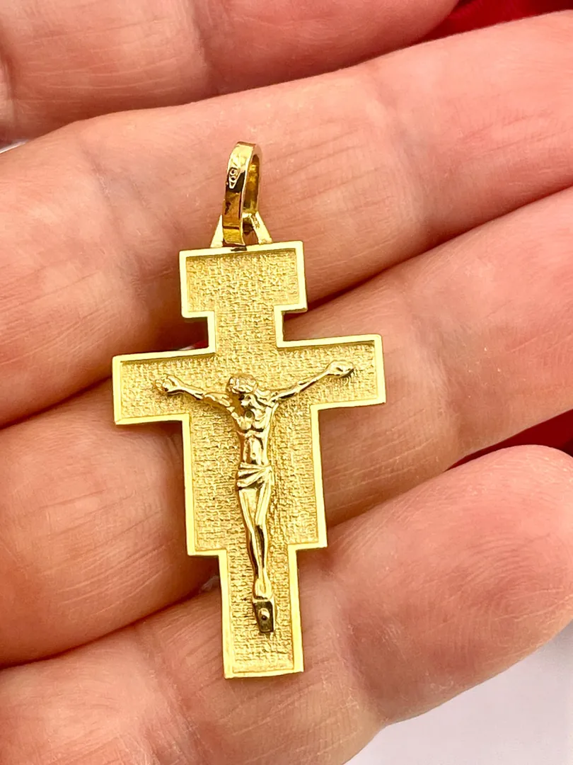 18k Yellow Gold Cross Pendant Solid 18kt GOLD Cross Necklace Christian Father Gift Crucifix Cross for Men Cross for Son Birthday Graduation
